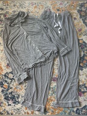 Cozy Earth Bamboo Pajamas Stretch-Knit Long Sleeve Set Gray Womens Size Small